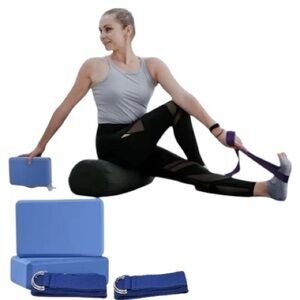 Outus  2 Yoga Blocks Non-Slip EVA Foam Blocks and 2 Straps with Metal D Ring